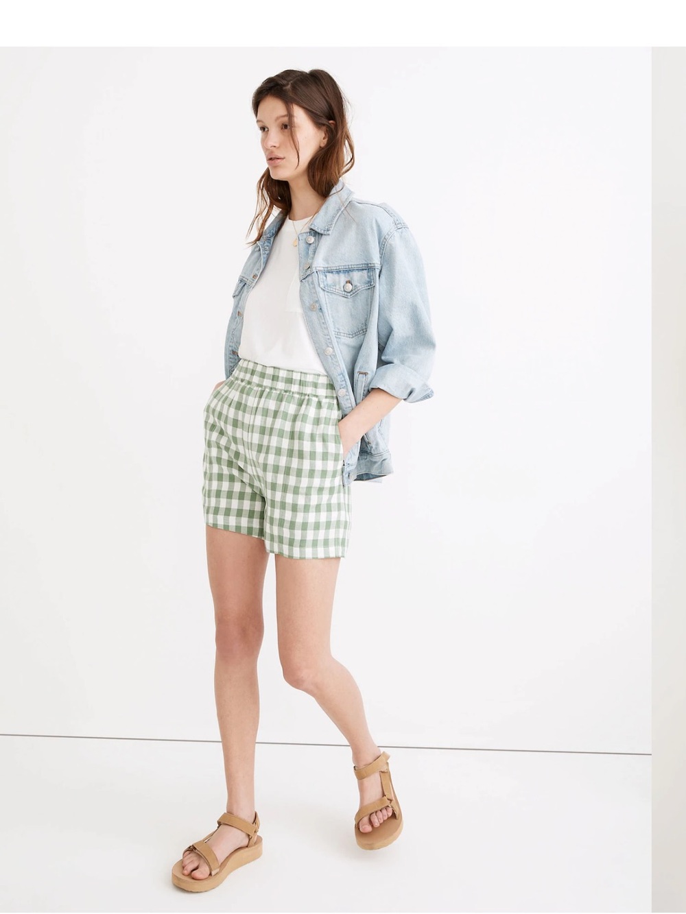 Linen-Blend Easy Pull-On Shorts in Gingham Check